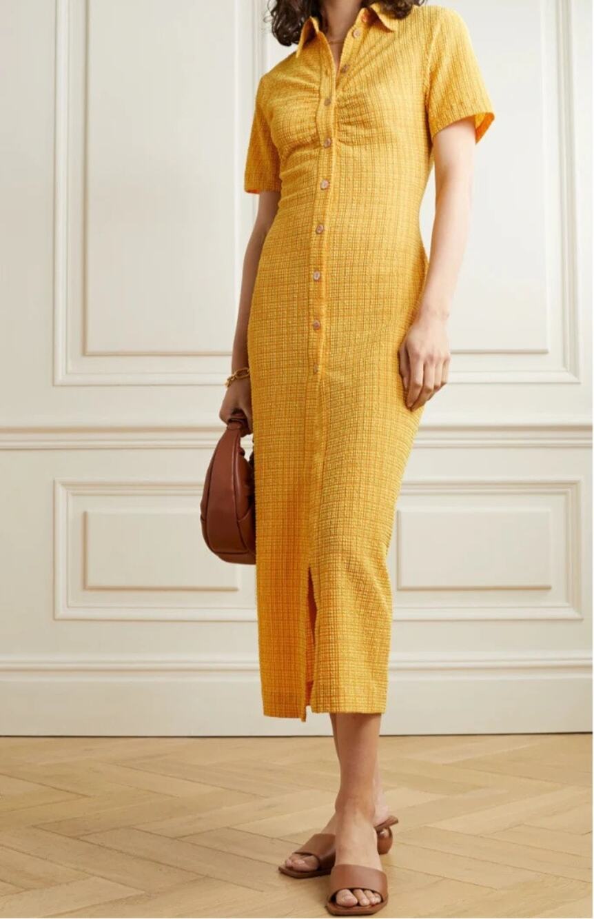 Nanushka Sabri‎ Midi Dress In Yellow Check Size L NWT Light Academia Cottagecore